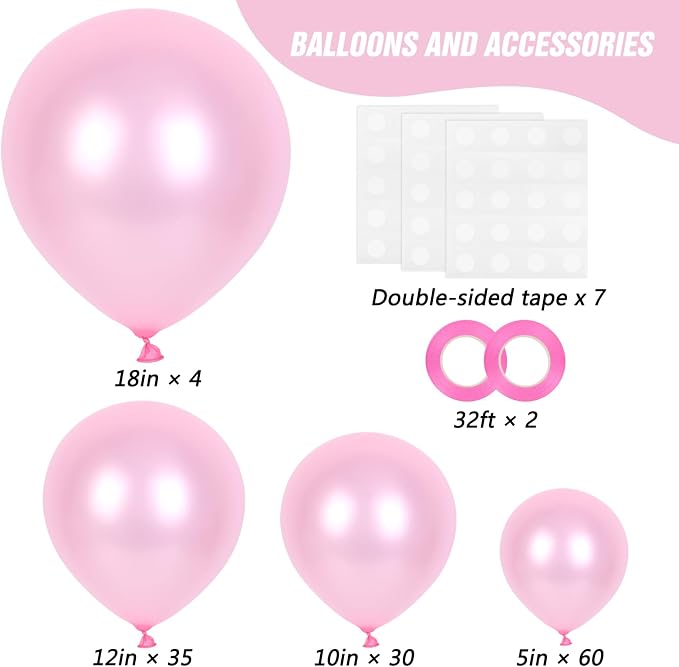 RUBFAC Pearl Pink Balloons 129pcs Different Sizes Pack of 18 12 10 5 Inch | - Image 2