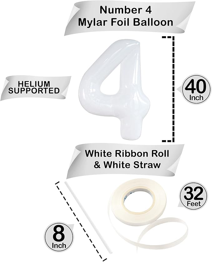 KatchOn White Number 4 Balloon 40 Inch, Unicorn Birthday - Image 4