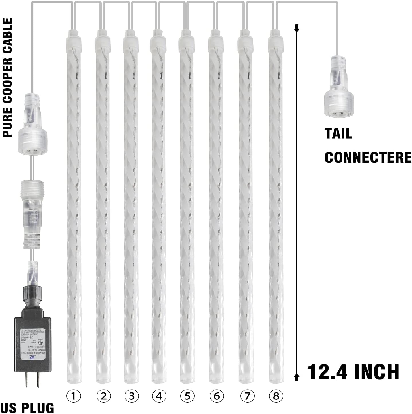 Dazzle Bright 288 LED Christmas Light, 11.8 Inch Meteor Shower Rain Lights with 8 Tubes，Waterproof Plug in Falling Rain Lights Christmas Decorations for Xmas Bushes Tree Yard Party (RED)