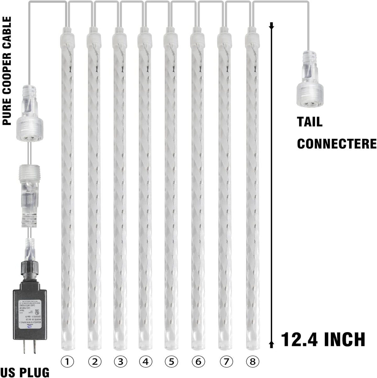 Dazzle Bright 288 LED Christmas Light, 11.8 Inch Meteor Shower Rain Lights with 8 Tubes, Waterproof Plug in Falling Rain Lights Christmas Decorations for Xmas Bushes Tree Yard Party (Green)
