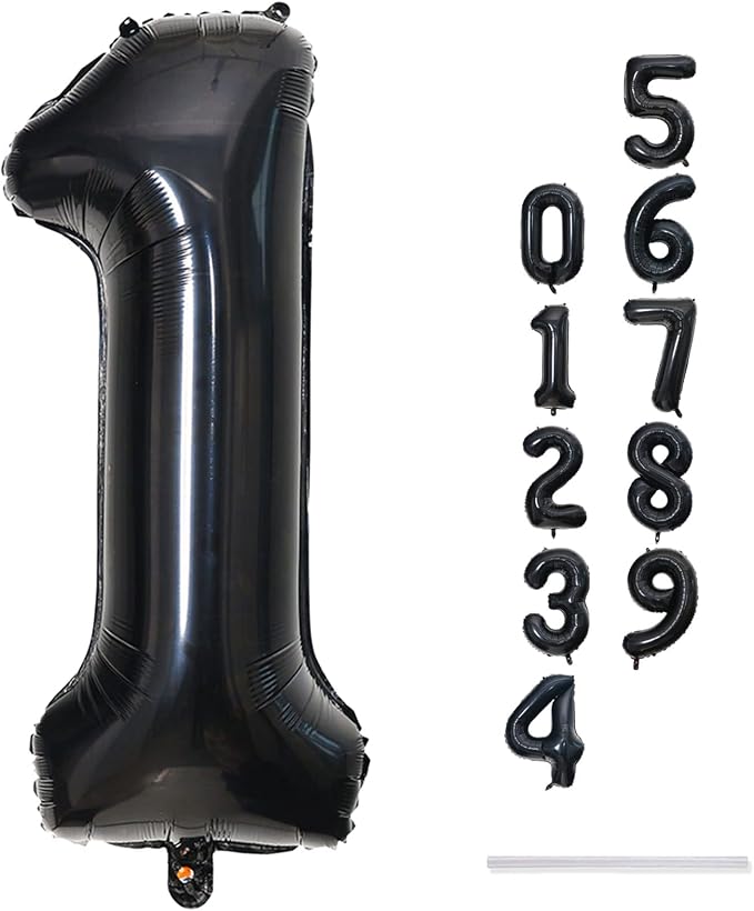 40 Inch Black Foil Balloon Number 1, Giant Self Inflating Number Balloons 0-9 - Image 9