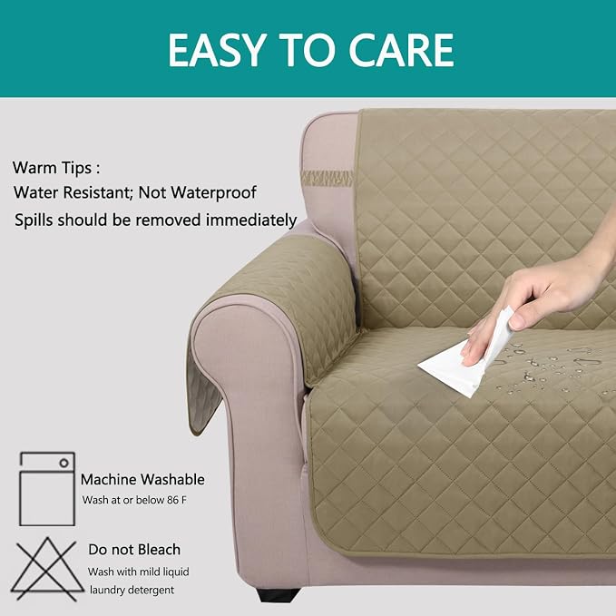 U-NICE HOME Large Sofa Cover Reversible Couch Cover, Light Camel/Beige | - Image 5