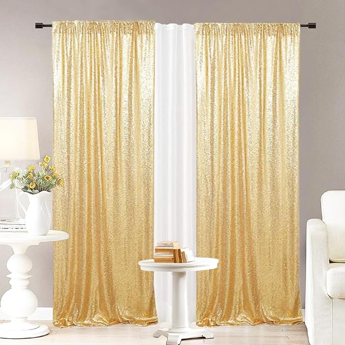 Eternal Beauty Gold Sequin Backdrop Curtains, 4 Panels 2x8FT | 3mm Sparkle - Image 7
