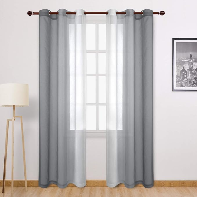 DWCN Grey Faux Linen Ombre Sheer Curtains by DWCN