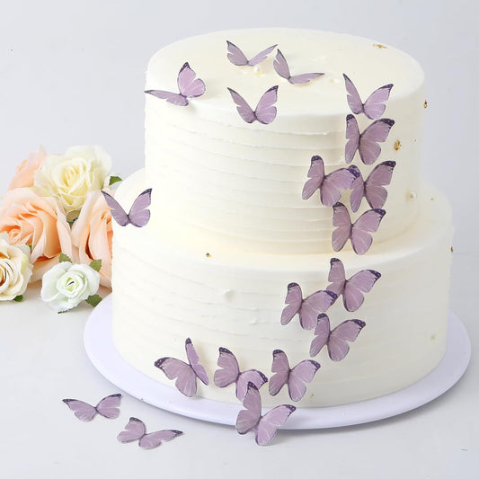 48Pcs 2" Purple Edible Butterflies Cake Toppers Wafer Glutinous Paper Butterfly for Cake Cupcake Decoration Colorful Small Pastel Cupcake Topper Decoratings for Wedding Birthday Baby Shower(Mix Size)