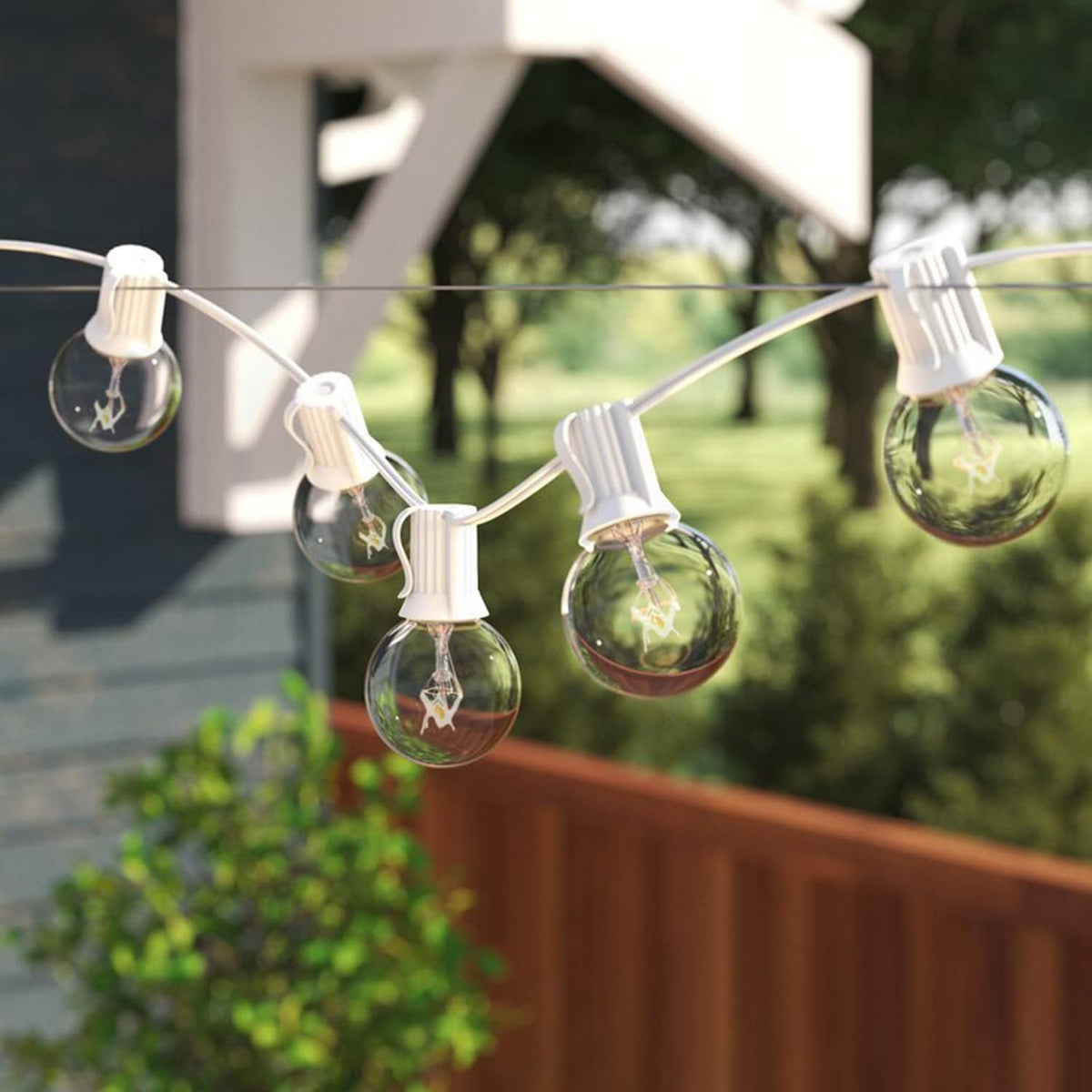 25Ft Outdoor Globe String Lights, G40 Edison String Lights with 27 Clear Bulbs, Waterproof Connectable Hanging String Lights for Indoor Outdoor Wedding Party Decoration, White Wire