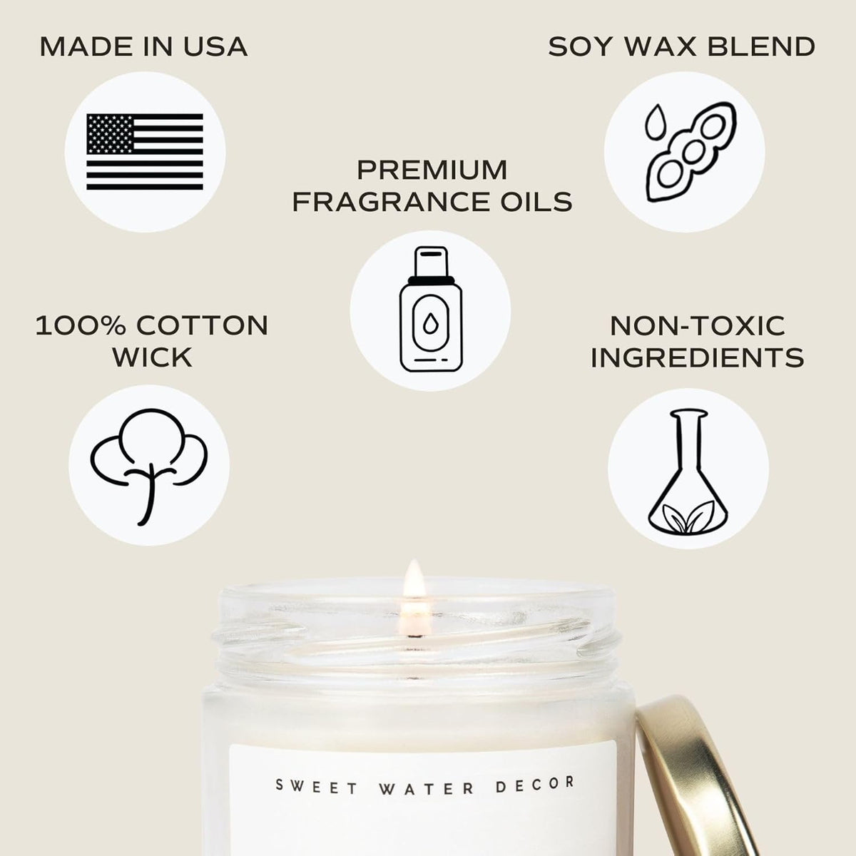 Sweet Water Decor, Beautiful Bride Candle - Sea Salt, Jasmine, Cream, and Wood Scented Soy Wax Candle for Home - Engagement and Wedding Gift - 9oz Clear Jar, 40 Hour Burn Time, Made in The USA