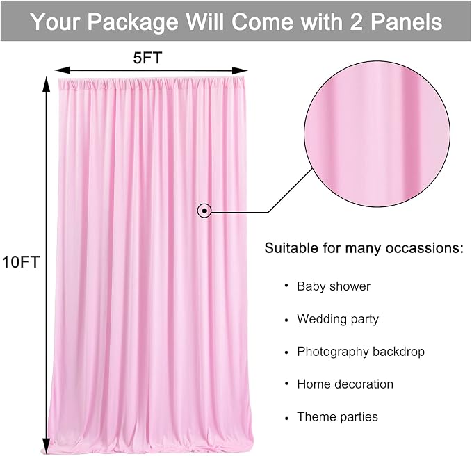 10ft x 10ft Wrinkle Free Pink Backdrop Curtains - Image 6