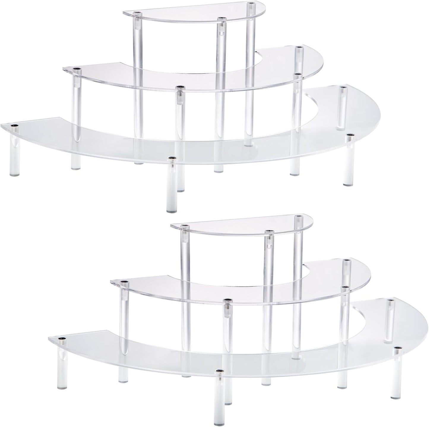 2PACKS Acrylic Display Risers, 3 Tier Clear Cupcake Stand Risers, Perfume Stand Organizer, Half Moon Dessert Stand, HENABLE Shelf Risers for Display Stands for Food, Amiibo Funko POP Figure (2half moon)