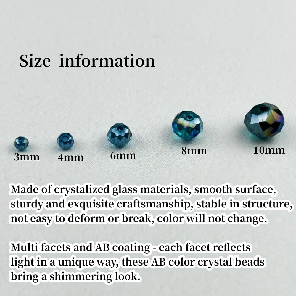 500pcs 3mm Crystal Glass Beads for Crafts Faceted Rondelle Glass Beads for Jewelry Making Crystal Spacer Beads for Necklaces Bracelets Earrings DIY Craft(Peacock Blue AB)