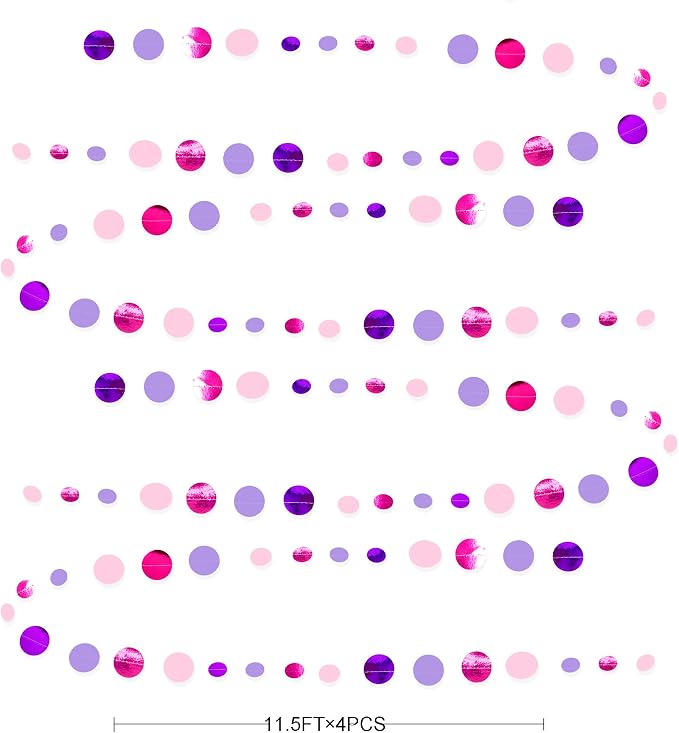 Pink and Purple Party Decorations Circle Dots Garland Hot Pink Lavender Hanging - Image 2