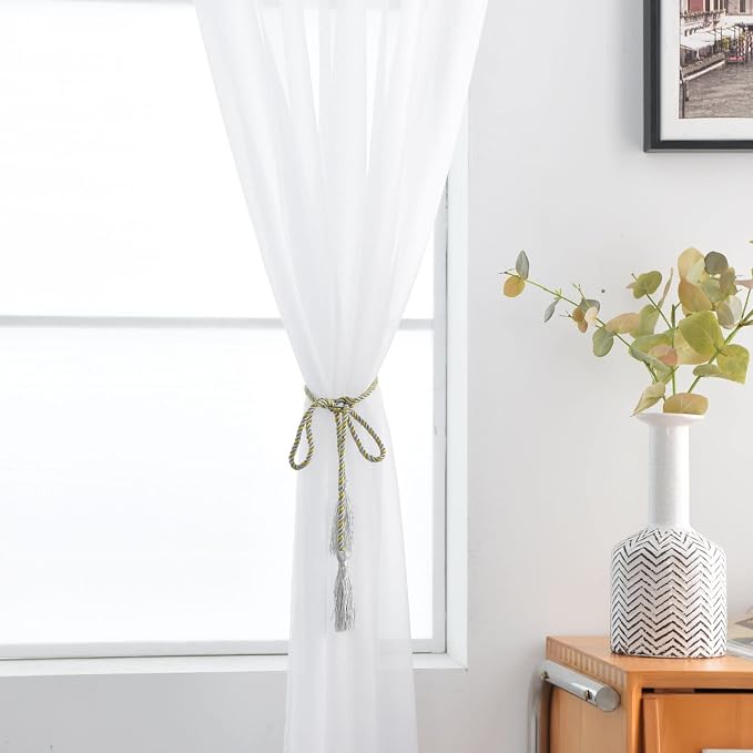 SpaceDresser White Kitchen Sheer Valance Curtains 30 Inch, Voile Sheer Cafe - Image 5