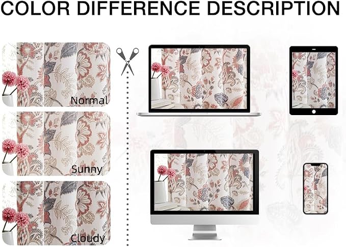 Kayne Studio Botanical Print Semi Sheer Curtains Navy Red Floral Leaf Farmhouse - Image 6