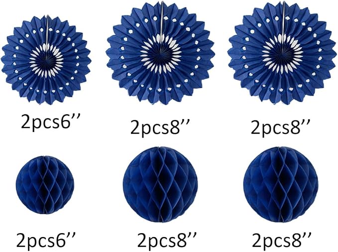 12pcs 6'' 8'' Royal Blue Honeycomb Balls Tissue Paper Fans HoneycombBallFan | - Image 2