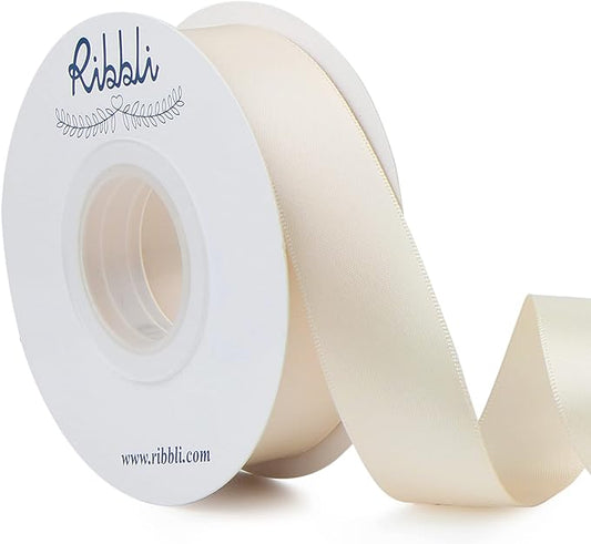 Ribbli Ivory Double Faced Satin Ribbon, 1” x Continuous 25 Yards, Use by Ribbli