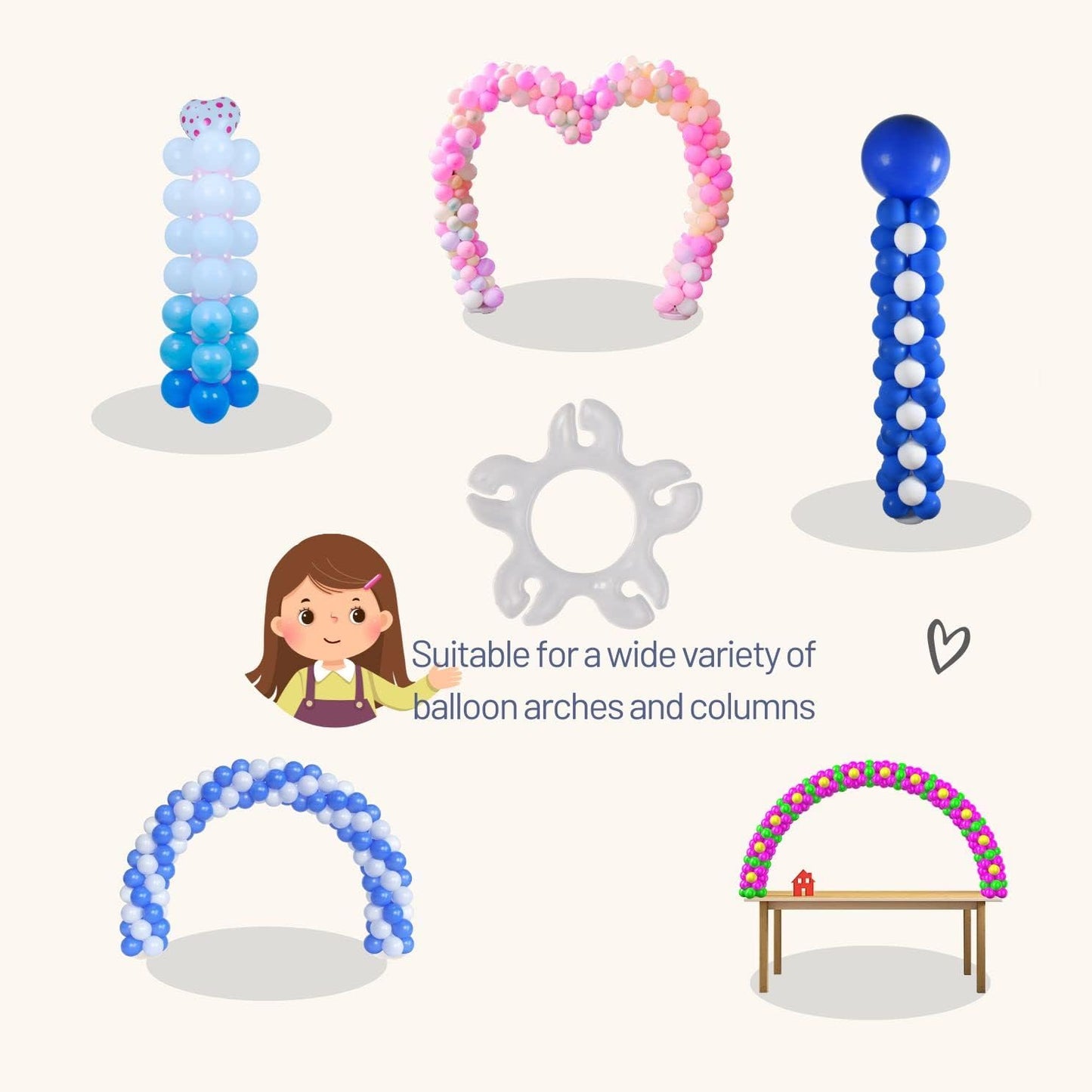 100PCS Balloon Arch Clips, Reusable Balloon Clips for Balloon Arch, Plastic Balloon Supplies for Stand, Balloon Garland Clips for Party Wedding Baby Shower Decorations