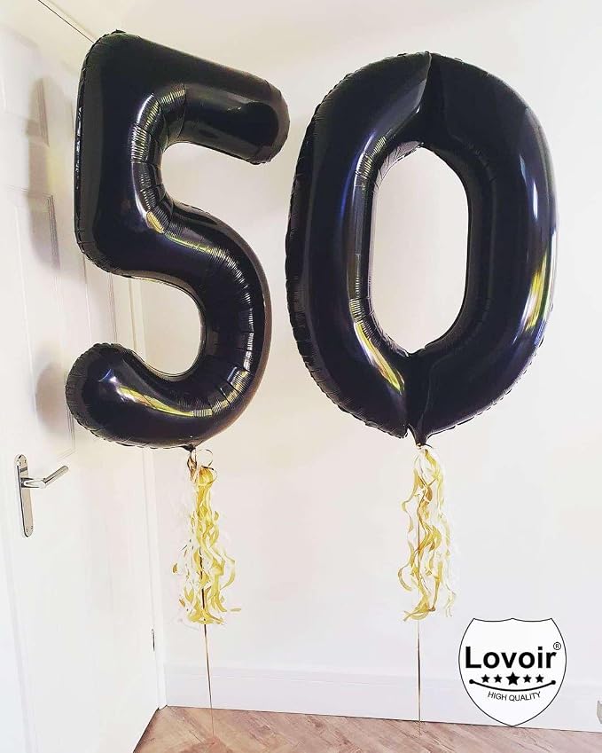 Black 50 Number Balloons, 40 Inch Giant Number 50 Balloons Foil Mylar Helium - Image 3