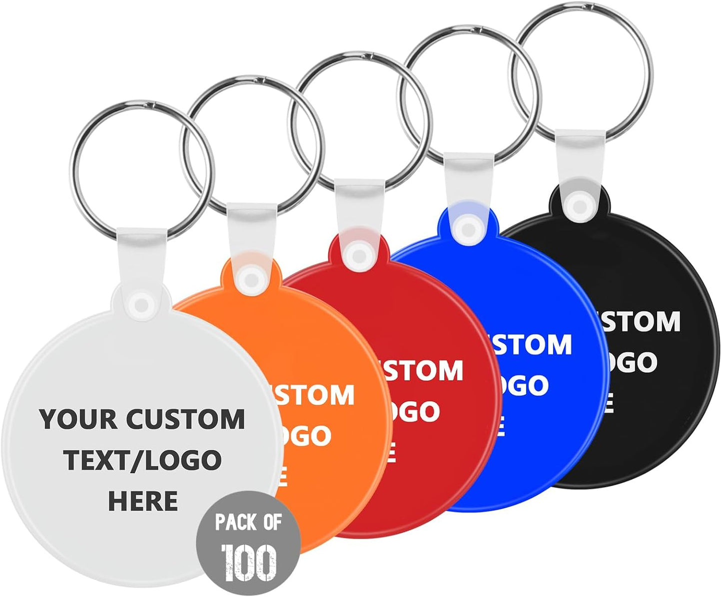 Custom Round Soft Keychains 100 Pack, Personalized Logo, Text Bulk - Perfect for Tradeshows, Party Favors, Events - Customizable Key Tags