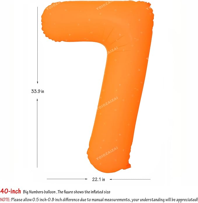 40 IN Orange Birthday Number 7 Balloon Fluorescent Orange Foil Balloon | - Image 2