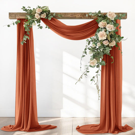 Terracotta Fall Thanksgiving Elegant Arch Draping Fabric Outdoor 1 Panel 29" × 20Ft Sheer Chiffon Curtain Drapes for Wedding Ceremony Birthday Party Garden Brunch
