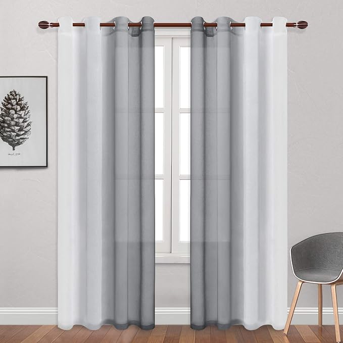 DWCN Grey Faux Linen Ombre Sheer Curtains - Image 2