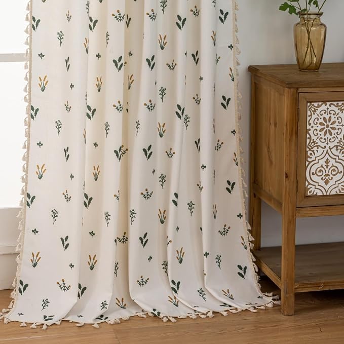 F-CHU Boho Floral Curtains 63 Long Patterned Curtain - Image 4