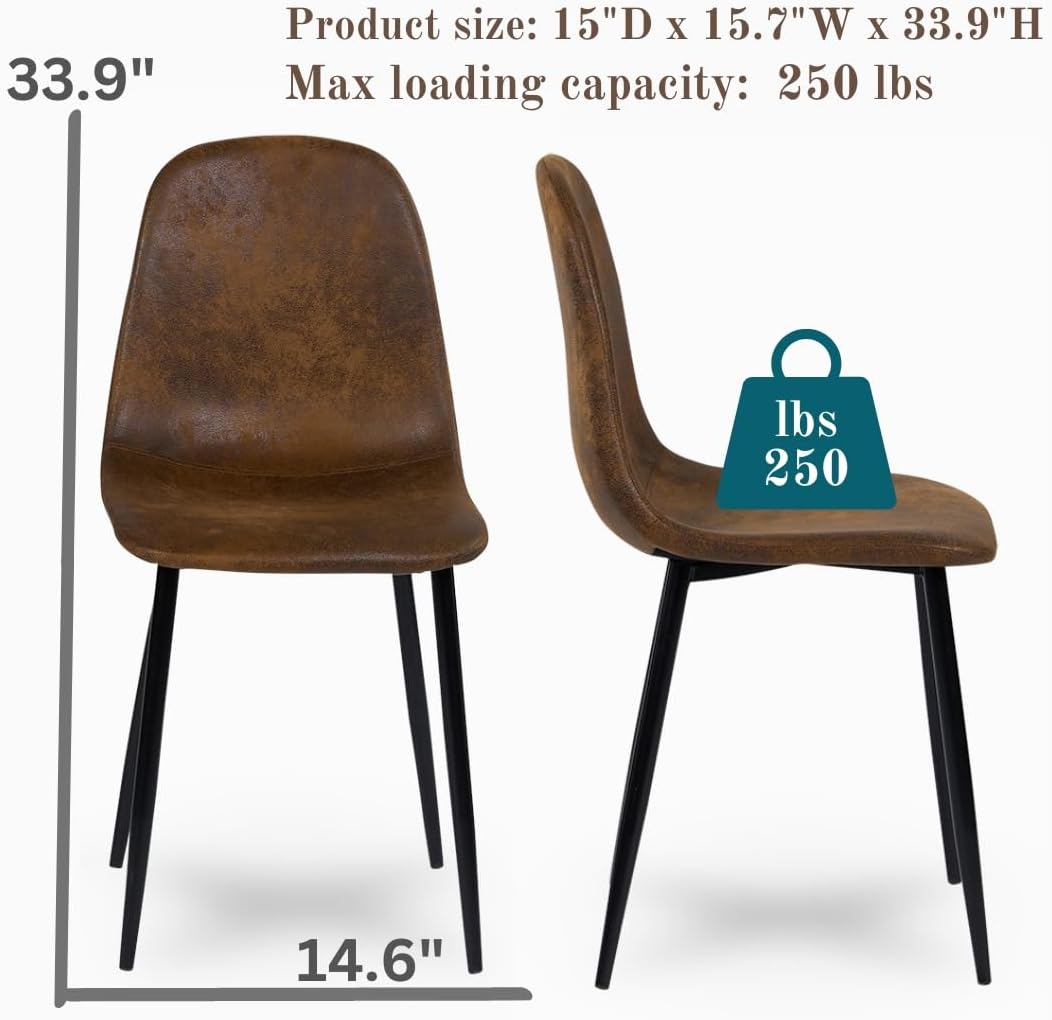 Homy Casa Mid Century Modern Dining Chairs Set - Accent Side Chairs for Kitchen, Dining Room, Living Room, Bedroom, Office (Rustic Brown+Black Legs, 16PCS)