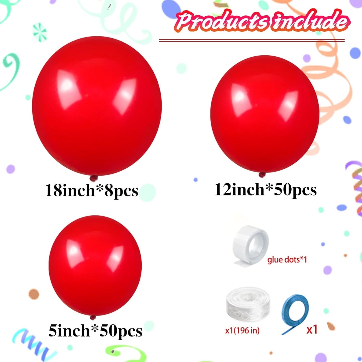 KAWKALSH Red Balloon Arch Kit 111Pcs 18 12 5 Inch Latex Party Balloons Garland for Birthday Baby Shower Wedding Engagement Anniversary Christmas Party Decorations