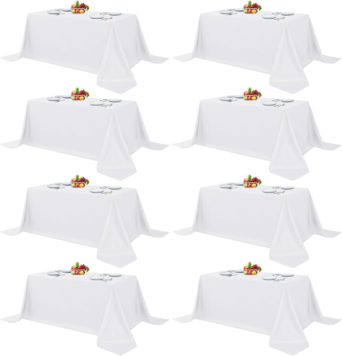Fitable 8 Pack Rectangle Tablecloths: Stain Resistant Wrinkle Free Fabric Table Clothes, Washable Reusable Polyester Table Covers for Wedding Party Birthday Banquet Reception(White, 90x132 Inch)