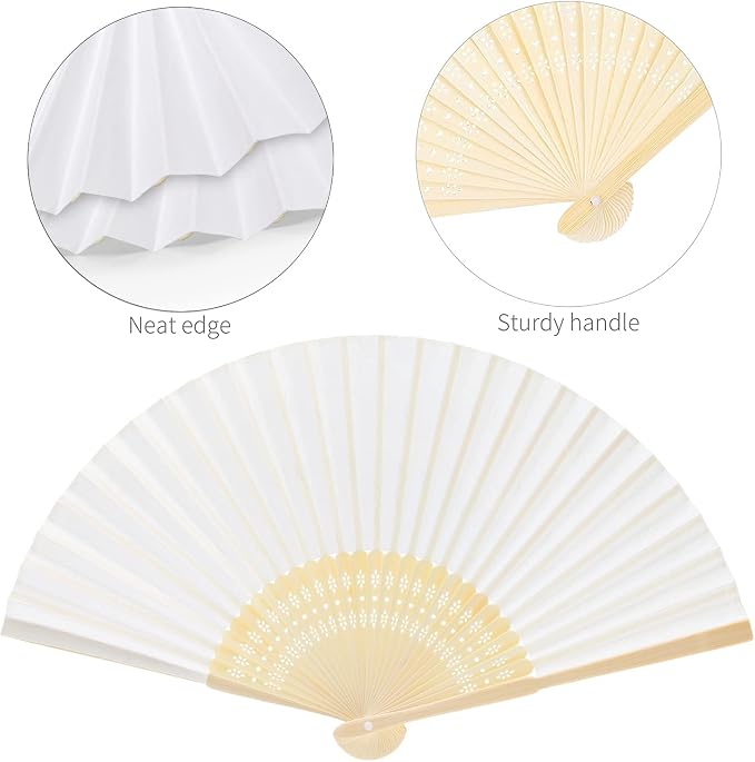 FEPITO 55 Pieces White Handheld Paper Fan Paper Folding Fans | Paper Folding - Image 3
