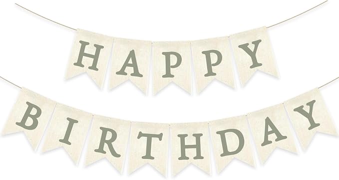 Green Happy Birthday Banner Sage Olive Pre-strung Burlap Bunting Party Backdrop by Unknown