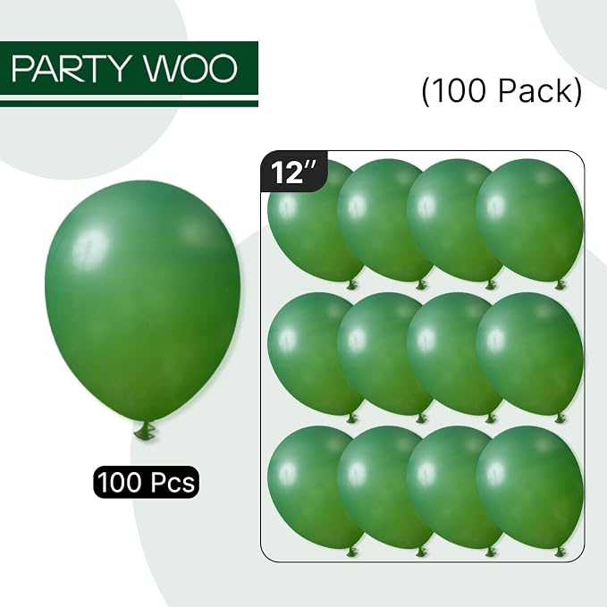 PartyWoo Dark Green Balloons 100pcs Emerald Hunter Forest Green Color | 12 Inch - Image 8