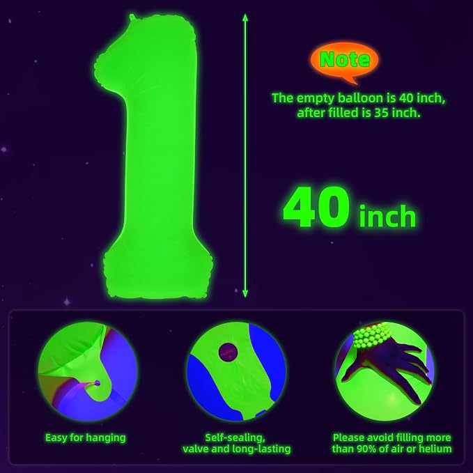 Mega-L Glow in The Dark Party Supplies, 40 Inch Yellow Number 0 Balloon | Glow - Image 6