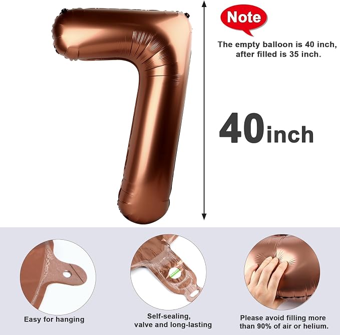 40 Inch Number 7 Balloon, Coffee Brown Birthday Decorations - Image 6
