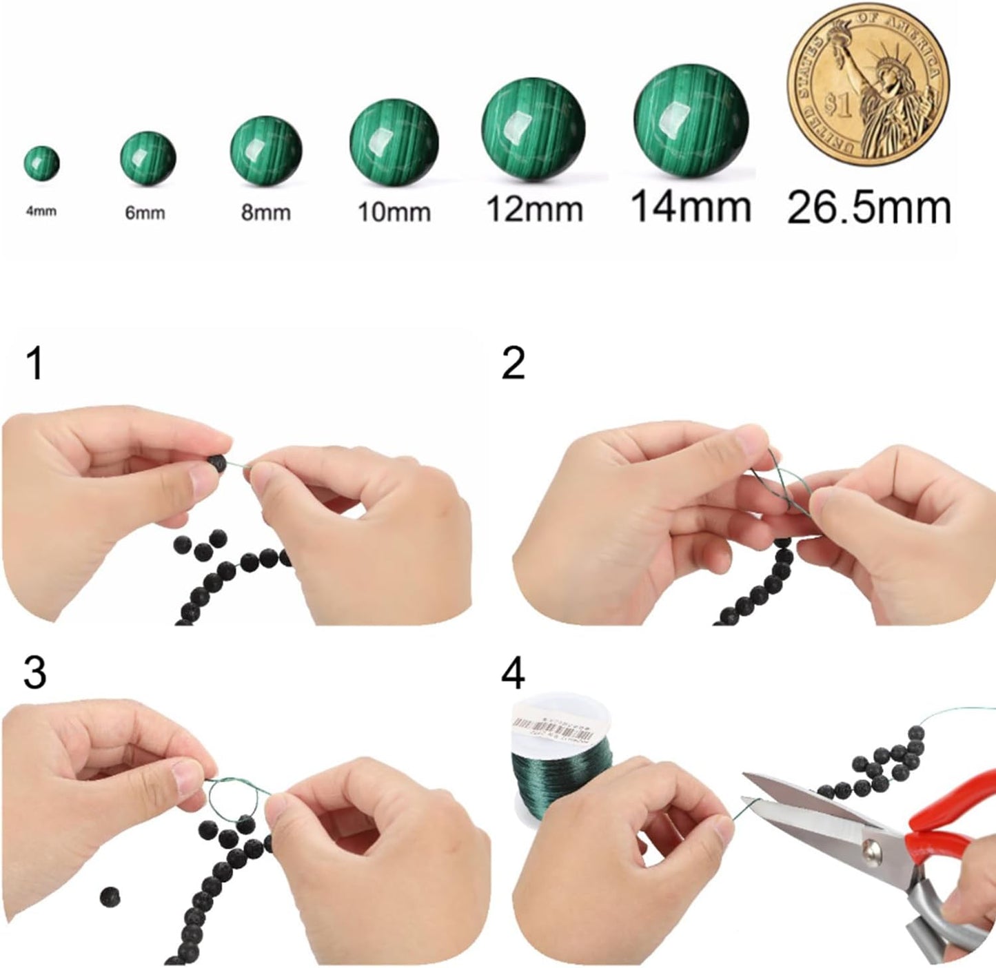 Matcha Green Jade Stone Beads Gemstone Round Crystal Energy Jade Beads Stone Beads for Jewelry Making DIY Bracelet Necklace Jewelry Making 1 Strand 15.5inch 4MM