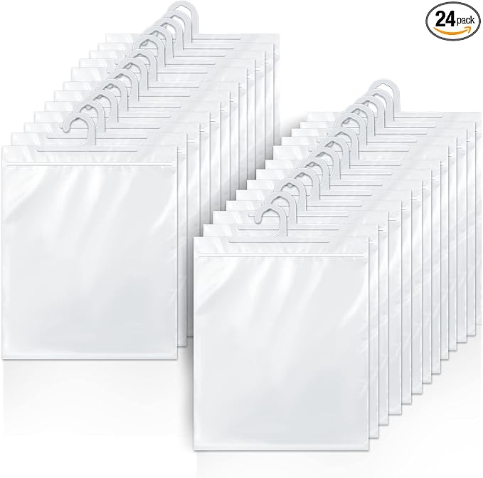 24 Pack Hanging Storage Bags, Large Hook 10 x 12.5-inch Clear Plastic Bags by TUTATA
