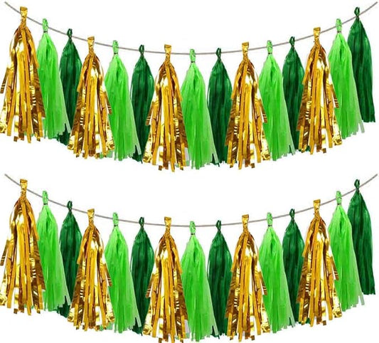 AIM & GGKK Green and Gold Tassel Garland Banner Tissue Paper Tassels by AIMGGKK