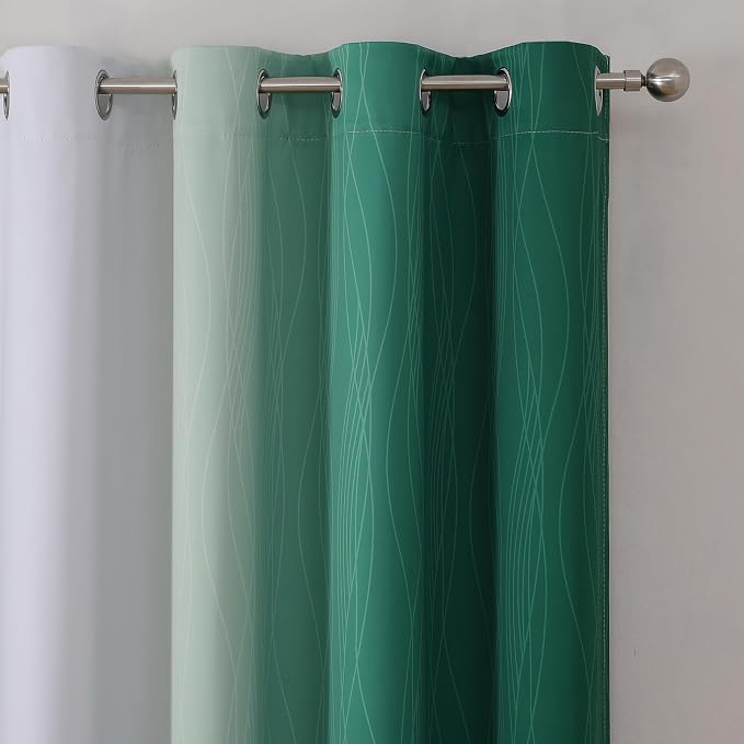 Green and Greyish White Gradient Blackout Curtains 102 Inches Long - Image 4