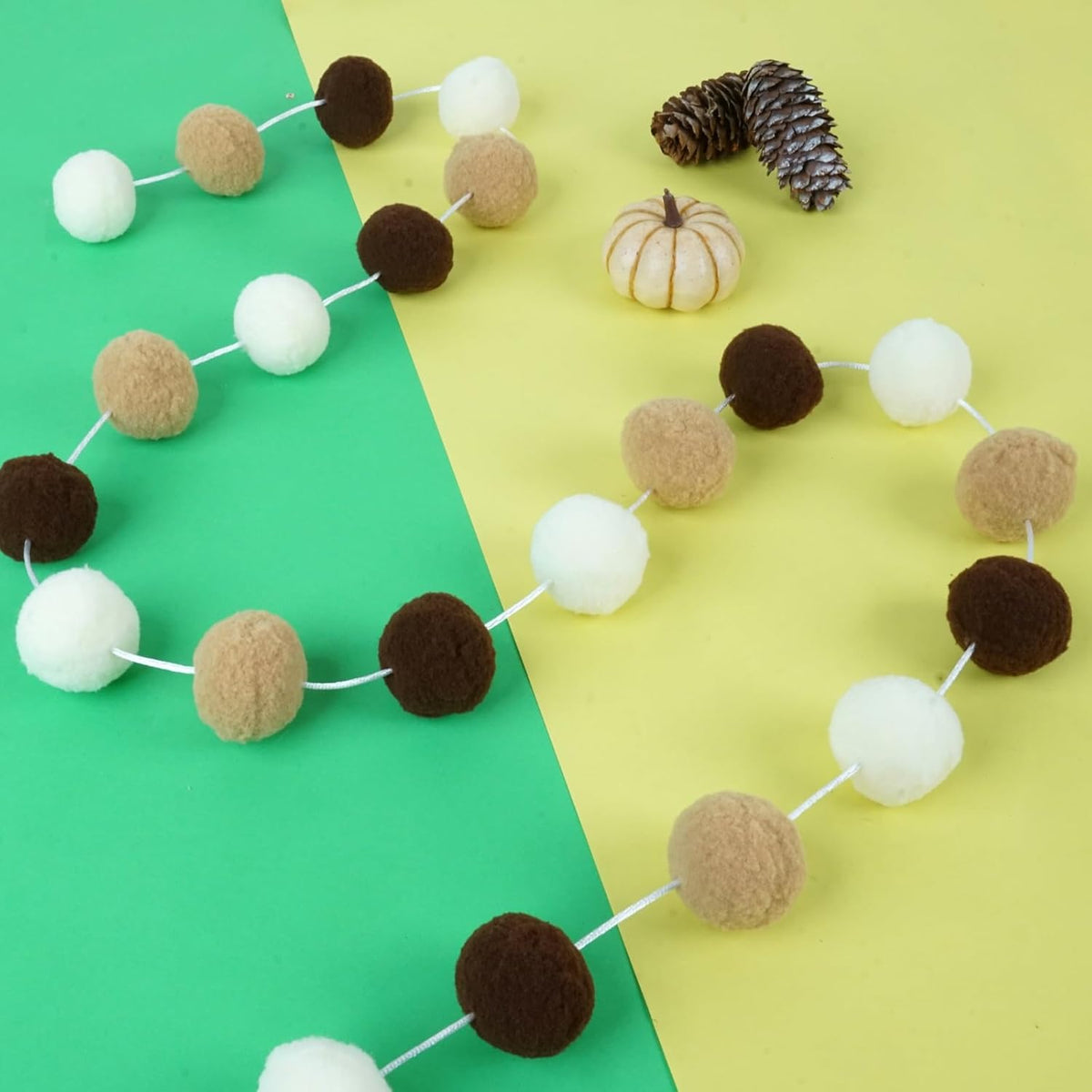 TBD Decor 2pk Pom Pom Garland 13FT Colorful Large Felt Ball Garland Fall Decoration for Mantle,Indoor Holiday Wedding Birthday Party Supplies(White Brown,4cm)