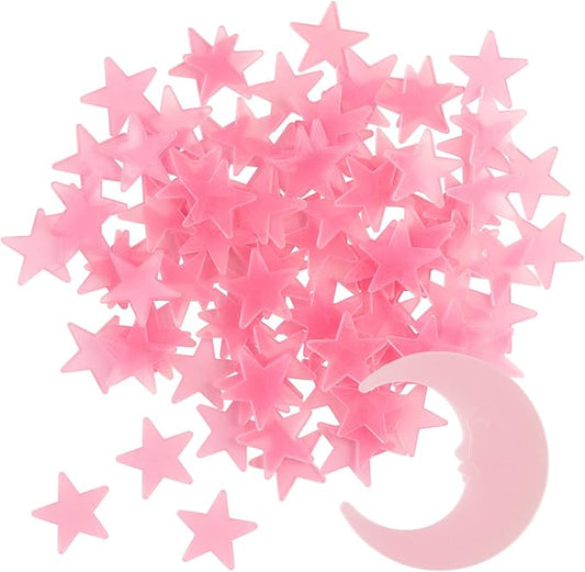 100 Stars and 1 Moon Glow in The Dark Luminous Fluorescent 3D Plastic Glow by Tenalleys