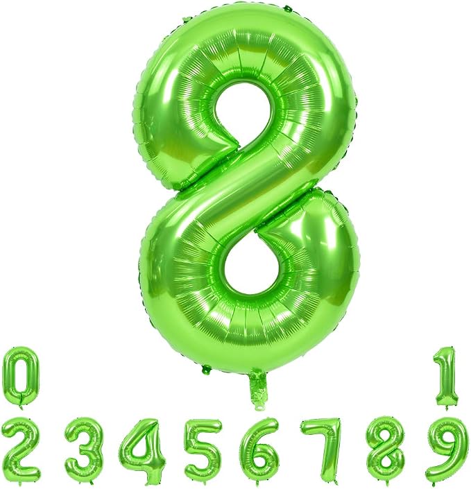 TONIFUL 40 Inch Green Number 8 Balloons Large Foil 8th Birthday Decorations | by TONIFUL