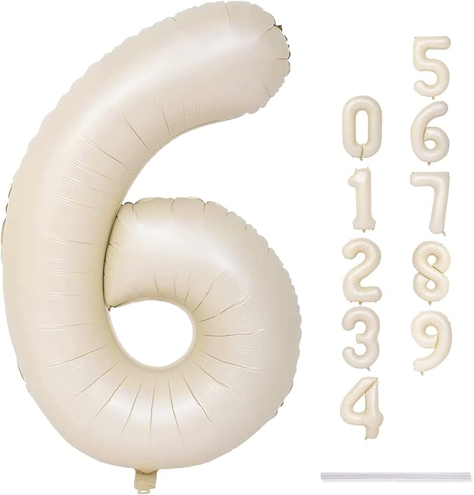 Cream Number Balloons, 40inch Large Beige Number 6 Foil Mylar Helium Balloons by Lingqiang