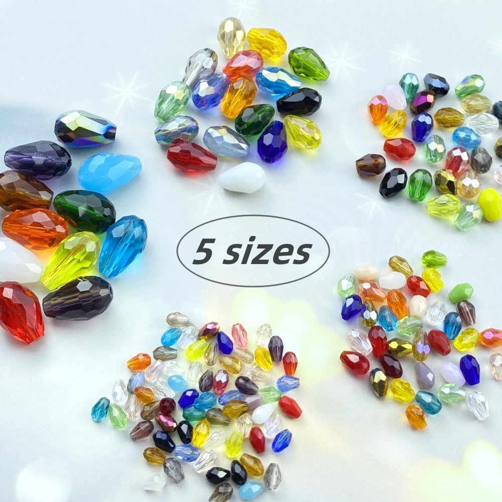 110pcs 6x8mm Teardrop Crystal Glass Beads Vertical Hole Faceted Loose Spacer Beads for DIY Craft Jewelry Making Necklace Bracelet Earring Wind Chimes(Brown Series)