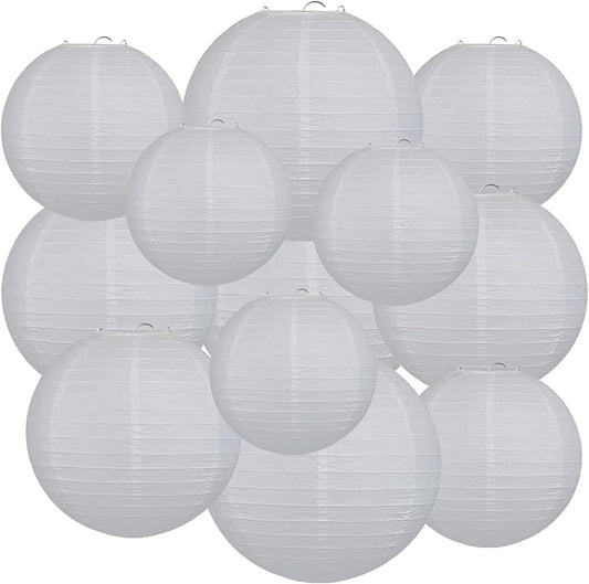 White Paper Lanterns Set Round Hanging Paper Lanterns by Unknown