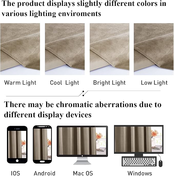 Back Tab Camel Beige Curtains 108 inches Long, Extra Wide Soft Velvet Thermal - Image 6
