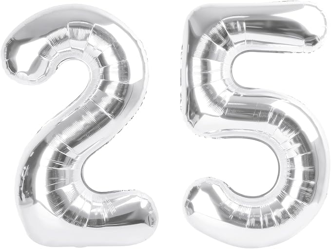 Number Balloons 25 Balloon 40 inch Silver by Enyeopd