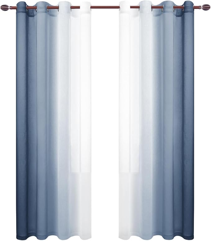 DWCN Blue Linen Ombre Sheer Curtains - Image 8