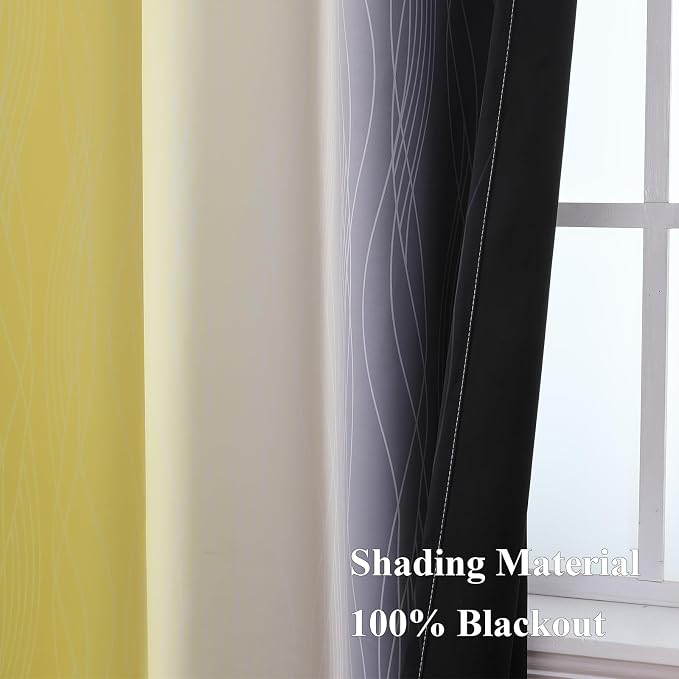 Black and Yellow Blackout Curtains 45 Inch Length, Full Light Blocking Gradient - Image 5