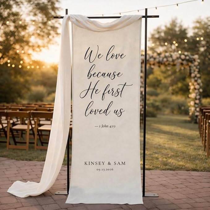 Personalized Wedding Welcome Banner Linen – Custom Names & Date, Elegant Fabric by Custom