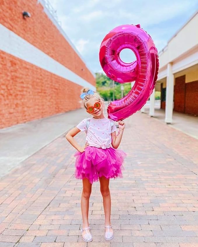 9 Balloon Numbers Birthday Decorations, 40In Hot Pink Balloons - Image 2